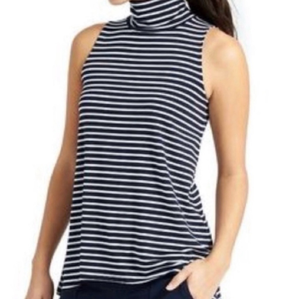 Athleta Sleeveless Turtleneck Tank Top Navy & White Stripes - Size XS